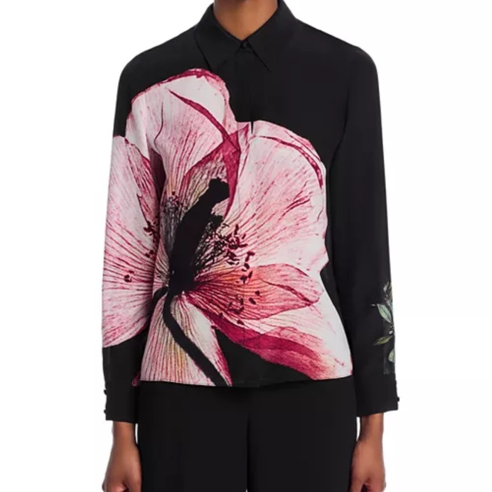 Alice + Olivia Willa Silk Floral Graphic Blouse